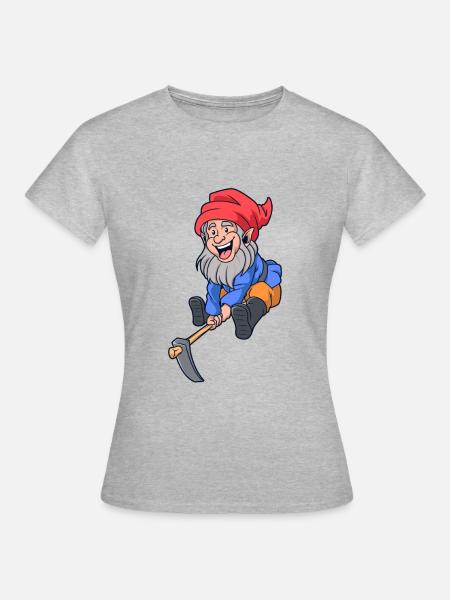 Gartenzwerg mit Hacke - Frauen T-Shirt - Grau meliert