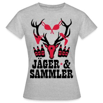 66 Hirsch Jäger und Sammler Bier Party Sex Spaß - Frauen T-Shirt - Grau meliert - Vorne - AI Model Female 172 dark (172cm)