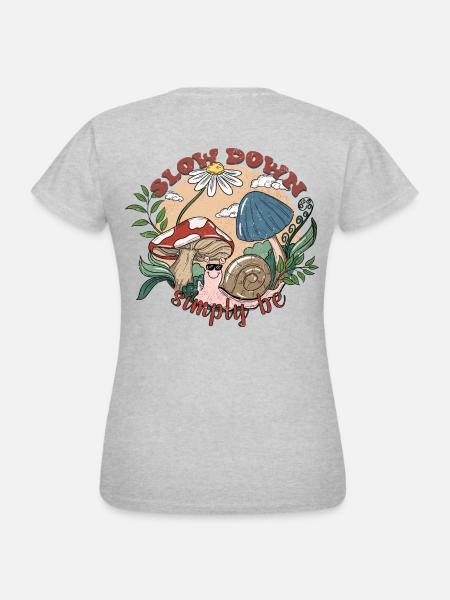 Slow down Simply be Backprint - Frauen T-Shirt - Grau meliert