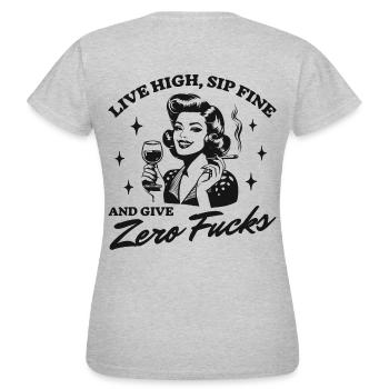 Vivez défoncé, sirotez bien et donnez Zero Fucks Retro - T-shirt Femme - gris chiné - Dos - AI Model Female 172 dark (172cm)