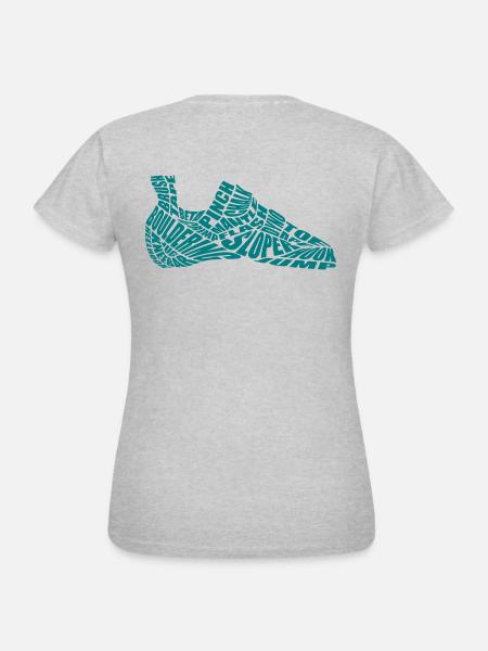 Boulderschuh - Farbe wählbar! - Frauen T-Shirt - Grau meliert
