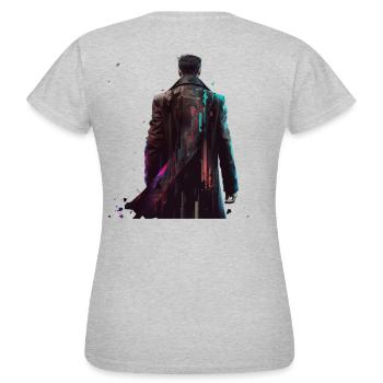 Einsamer Schwertkämpfer auf seinem Weg - Frauen T-Shirt - Grau meliert - Hinten - AI Model Female 172 dark (172cm)