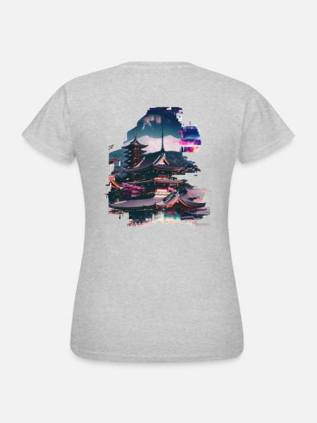 Japanischer Tempel des Friedens - Frauen T-Shirt - Grau meliert