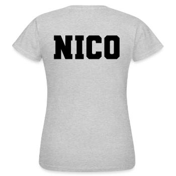 Name - Nico - Frauen T-Shirt - Grau meliert - Hinten - AI Model Female 172 dark (172cm)
