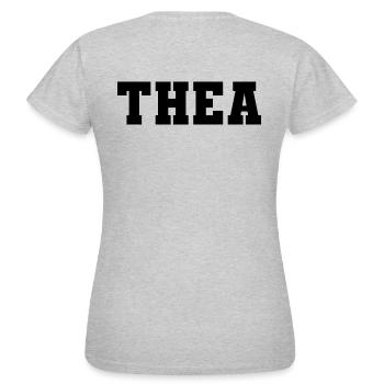 Name - Thea - Frauen T-Shirt - Grau meliert - Hinten - AI Model Female 172 dark (172cm)