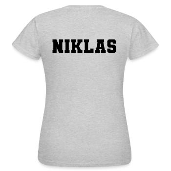 Name - Niklas - Frauen T-Shirt - Grau meliert - Hinten - AI Model Female 172 dark (172cm)
