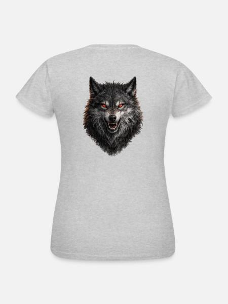 Roter Blick Wolfkopf - Frauen T-Shirt - Grau meliert