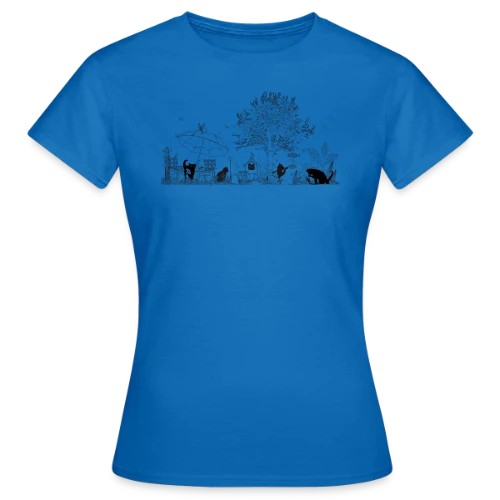 Jardin Luxuriant et Chats Noirs - Dessin Monochrome - T-shirt Femme