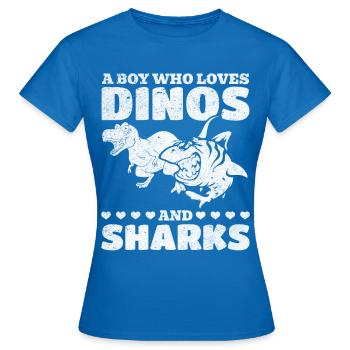 Dinosaurier Great White Shark Ein Junge, der Dinos - Frauen T-Shirt - Royalblau - Vorne - AI Model Female 172 dark (172cm)