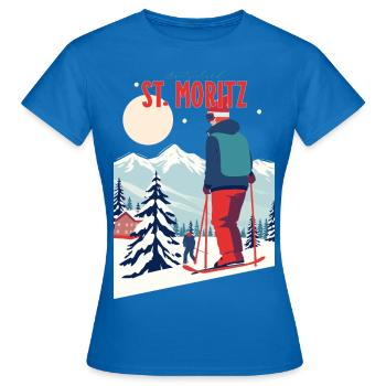 St. Moritz Schweiz Ski Skiing Winter Berge Retro - Frauen T-Shirt - Royalblau - Vorne - AI Model Female 172 dark (172cm)