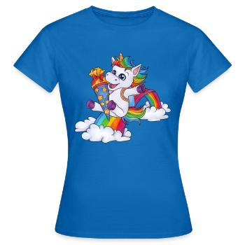 Niedliches Einhorn Schule Schulkind mit Zuckertüte - Frauen T-Shirt - Royalblau - Vorne - AI Model Female 172 dark (172cm)