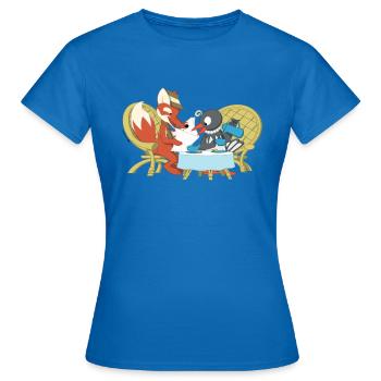 Fuchs und Elster beim Kaffeeklatsch - Frauen T-Shirt - Royalblau - Vorne - AI Model Female 172 dark (172cm)