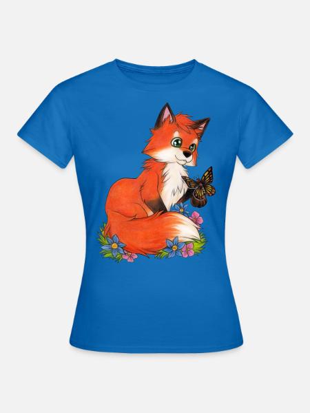 Süßer Fuchs spielt mit Schmetterling Geschenk - Frauen T-Shirt - Royalblau