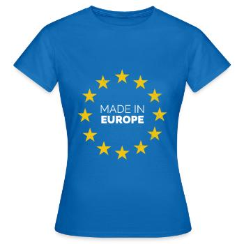 Europe Union Européenne EU Made In - T-shirt Femme - bleu royal - Devant - AI Model Female 172 dark (172cm)