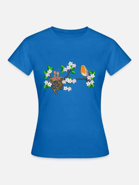Rotkehlchen, Nest, Kirschblüten - Frauen T-Shirt - Royalblau