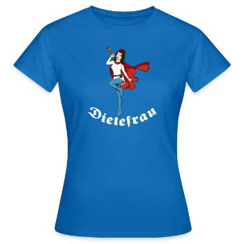 Frau vom Dietemann – Dietefrau Eschwege (schwarz) - Frauen T-Shirt - Royalblau - Vorne - AI Model Female 172 dark (172cm)