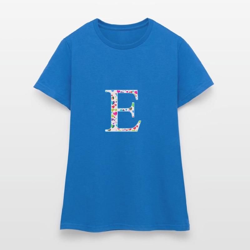 Customizable Monogram E Heart Pattern Women's T-Shirt