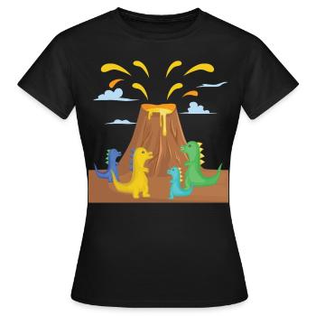 Volcan en éruption avec des dinosaures. - T-shirt Femme - noir - Devant - AI Model Female 172 dark (172cm)