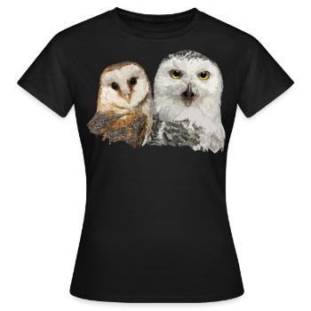 Schneeeule und Schleiereule - Frauen T-Shirt - Schwarz - Vorne - AI Model Female 172 dark (172cm)