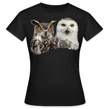 Snowy Owl and American Owl - Women's T-Shirt - black - Front - AI Model Female 172 dark (172cm)