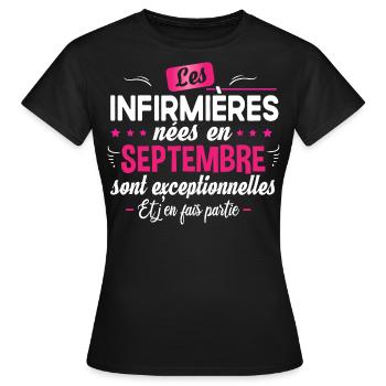 Infirmière septembre cadeau d'anniversaire - T-shirt Femme - noir - Devant - AI Model Female 172 dark (172cm)