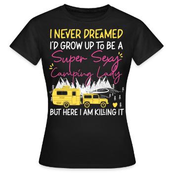Super Sexy Camping Lady Autocamper - Dame-T-shirt - sort - Foran - AI Model Female 172 dark (172cm)