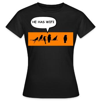Wireless Birds Wi-Fi Funny Joke. - Women's T-Shirt - black - Front - AI Model Female 172 dark (172cm)