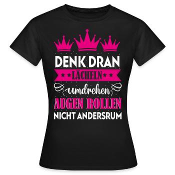 Frauen Lächeln Umdrehen Augenrollen Meme lustig - Frauen T-Shirt - Schwarz - Vorne - AI Model Female 172 dark (172cm)