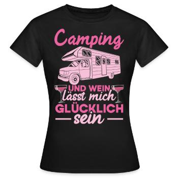 Camping Und Wein Lässt Mich Glücklich Sein Frauen - Frauen T-Shirt - Schwarz - Vorne - AI Model Female 172 dark (172cm)