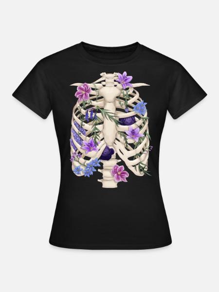 Rippchen mit Blüten - Frauen T-Shirt - Schwarz