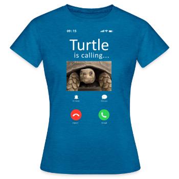 Sea Turtle Tortoise Phone Display - Frauen T-Shirt - Antikblaues Saphir meliert - Vorne - AI Model Female 172 dark (172cm)