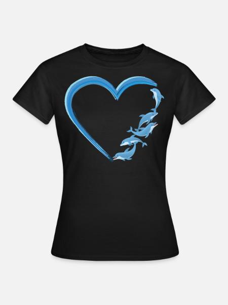 Dolphin Heart - Frauen T-Shirt - Schwarz