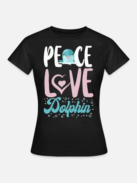 Dolphin Peace Love Dolphin - Dame-T-shirt - sort