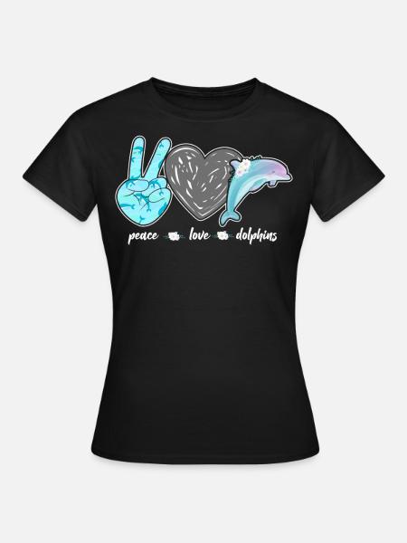 Dolphin Peace Love Dolphin - Dame-T-shirt - sort