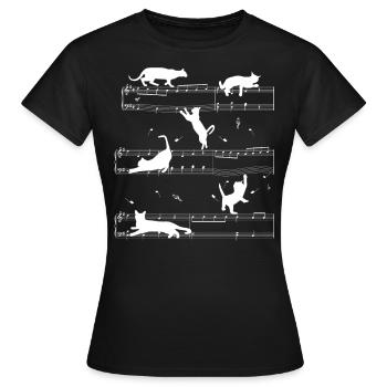 Katze Musik Noten Musiker Outfit! z.B. Klavier - Frauen T-Shirt - Schwarz - Vorne - AI Model Female 172 dark (172cm)