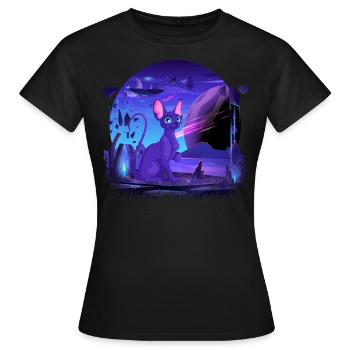 Galactic Katze Vintage Retro Cat Zeitlose Eleganz - Frauen T-Shirt - Schwarz - Vorne - AI Model Female 172 dark (172cm)
