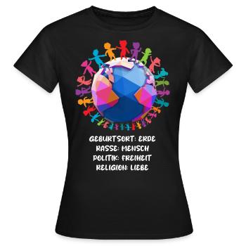contre le racisme, contre la droite, contre les nazis, l’amour - T-shirt Femme - noir - Devant - AI Model Female 172 dark (172cm)