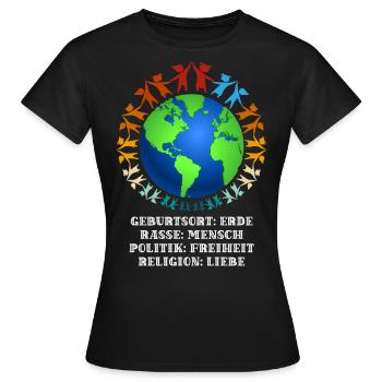 contre le racisme, contre la droite, contre les nazis, l’amour - T-shirt Femme - noir - Devant - AI Model Female 172 dark (172cm)