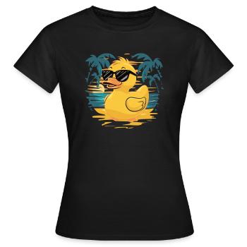 Cool rubber duck on the beach - Women's T-Shirt - black - Front - AI Model Female 172 dark (172cm)