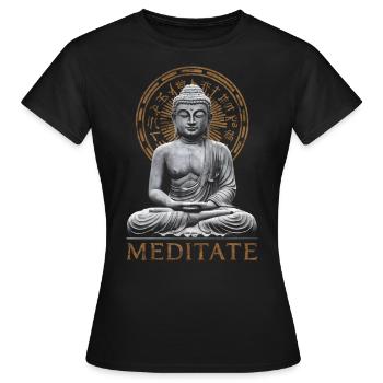 Meditieren Sie Buddha spirituell - Frauen T-Shirt - Schwarz - Vorne - AI Model Female 172 dark (172cm)