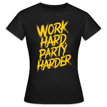 Travailler dur, faire la fête plus fort - T-shirt Femme - noir - Devant - AI Model Female 172 dark (172cm)
