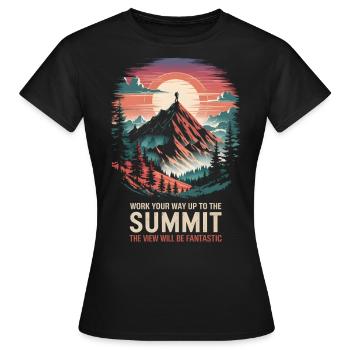 Arbeiten Sie sich bis zum Gipfel hoch, die Aussicht wird - Frauen T-Shirt - Schwarz - Vorne - AI Model Female 172 dark (172cm)