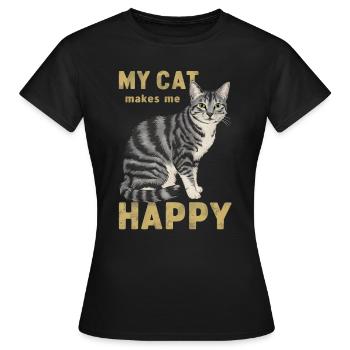 Mon chat me rend heureuse - T-shirt Femme - noir - Devant - AI Model Female 172 dark (172cm)