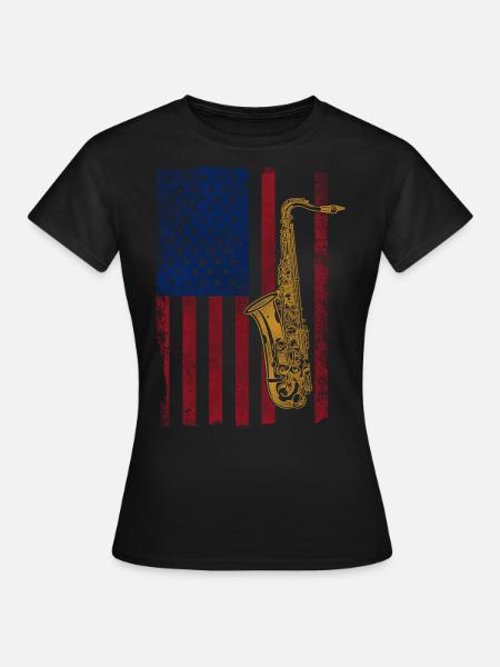 Saxophone American Flag - Frauen T-Shirt - Schwarz