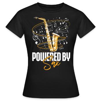 Saxophone Pun Powered By Sax - Women's T-Shirt - black - Front - AI Model Female 172 dark (172cm)