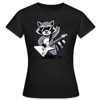 Rock Waschbär – mit Gitarre & Rock‑Style - Frauen T-Shirt - Schwarz - Vorne - AI Model Female 172 dark (172cm)