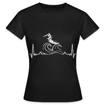 Coole Kunst Des Surfenden Wellen-herzschlags Für - Frauen T-Shirt - Schwarz - Vorne - AI Model Female 172 dark (172cm)