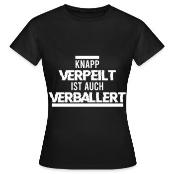 VERPEILT VERBALLERT, GESCHENK - Frauen T-Shirt - Schwarz - Vorne - AI Model Female 172 dark (172cm)