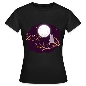 Chat chat doux miau lune sombre minuit arbre - T-shirt Femme - noir - Devant - AI Model Female 172 dark (172cm)