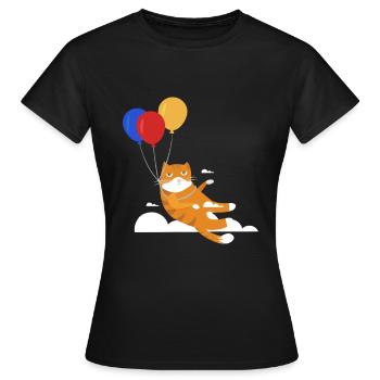 Lustige Katze Kater Miau Fliegt Mit Ballon - Frauen T-Shirt - Schwarz - Vorne - AI Model Female 172 dark (172cm)